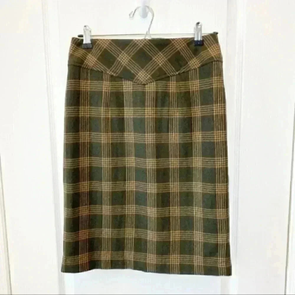 Banana Republic Wool Pencil Skirt Tartan Plaid Brown Tan Size 0 - Picture 16 of 16